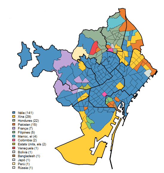 Areas of Barcelona where foreigners live the most